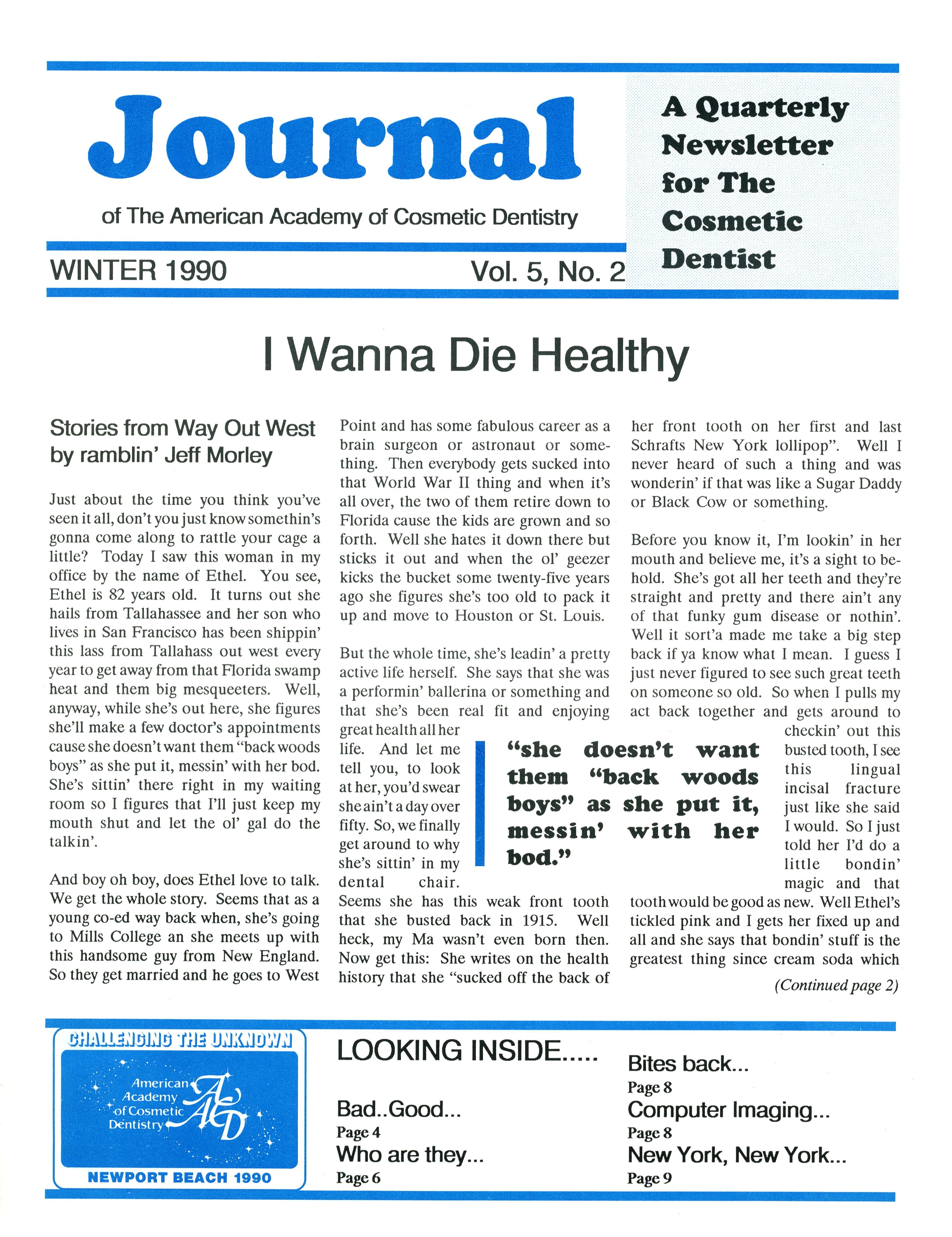 American Academy of Cosmetic Dentistry Journal of Cosmetic Dentistry Volume 5, Issue 2 cover